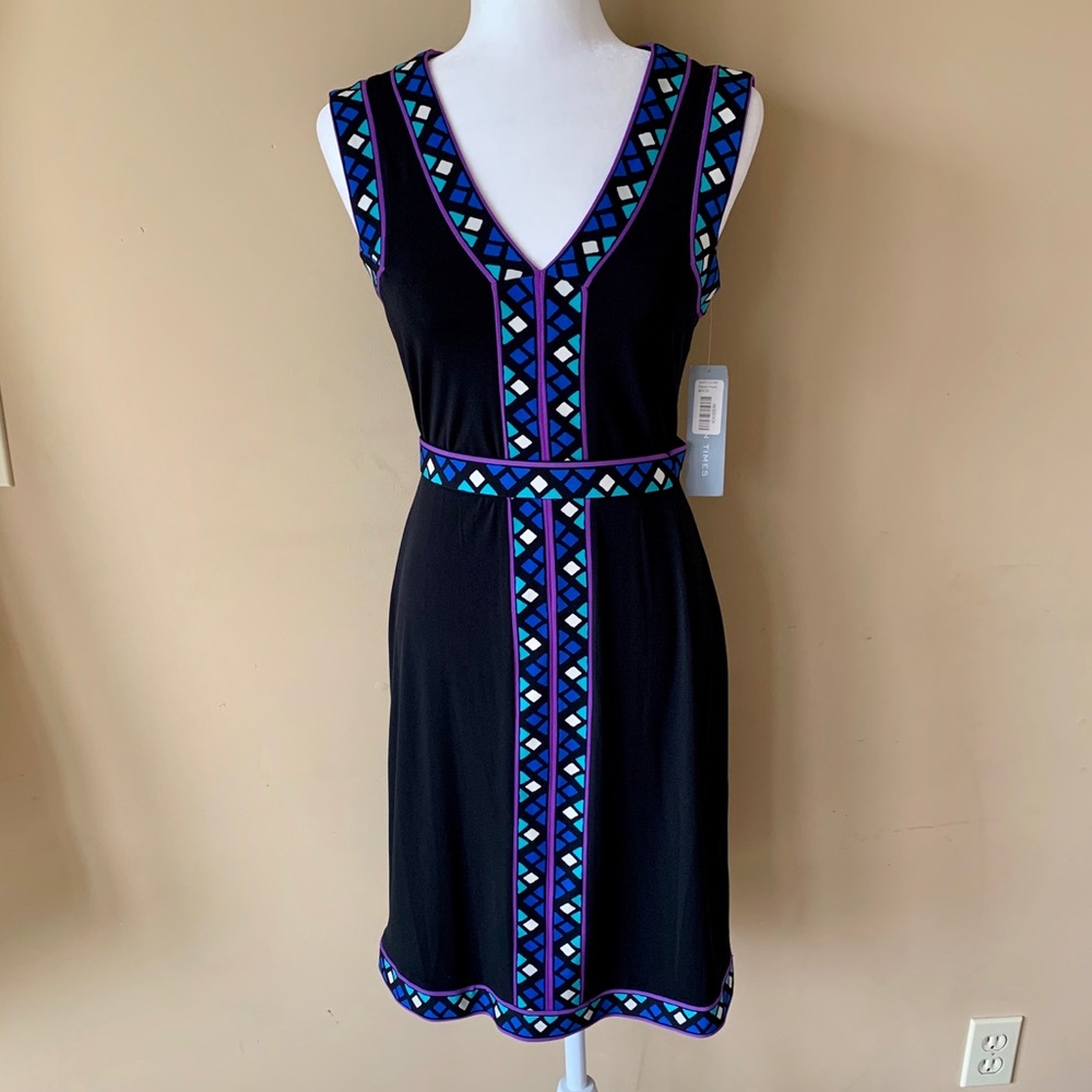 NWT New London Times size 6 Black Purple Dress